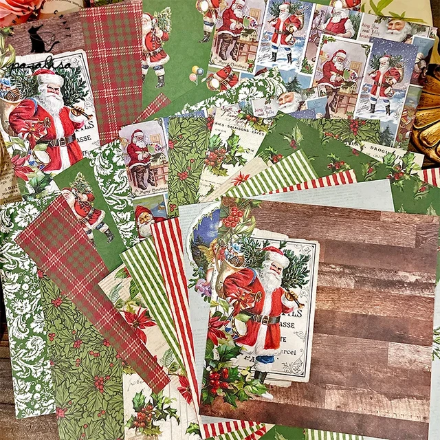 12 Sheet 6 Vintage Christmas Scrapbook Paper Pad Craft Paper